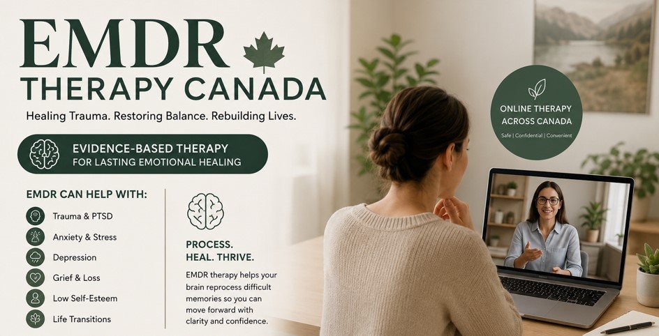 EMDR Therapy Canada online counseling session for trauma, PTSD, anxiety, depression, and emotional healing by Delight Therapy